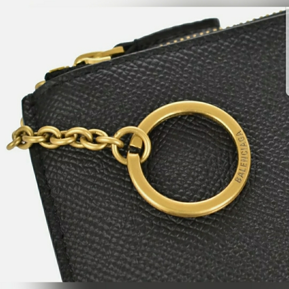 🐰BALENCIAGA BB Logo Coin Wallet Purse Key Ring Le - Picture 10 of 14